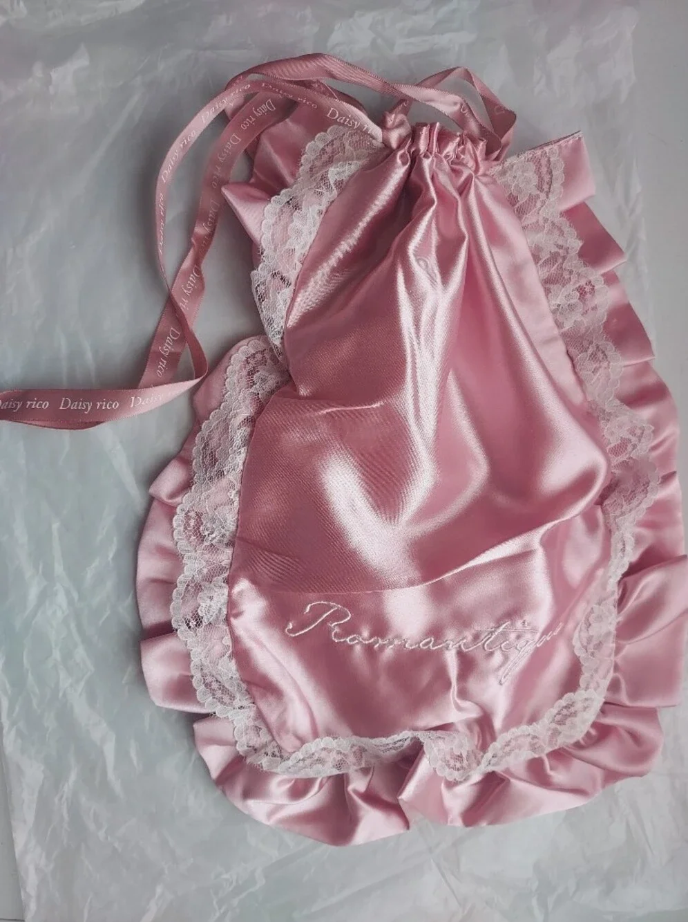 Japan brand Pink lace Satin Lace cloths cosmetic drawstring bag pouch